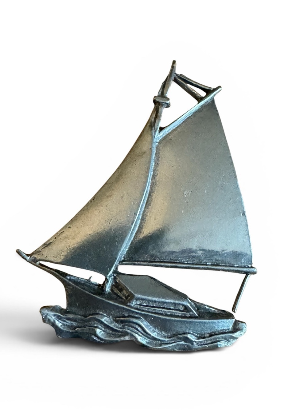âľď¸VTG 70âs Salisbury Pewter Silver Tone Coastal Nautical Sailboat Brooch Pin